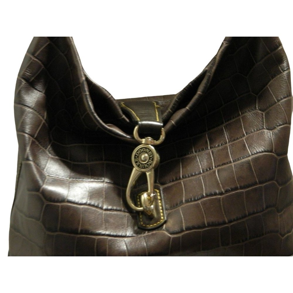 Dooney & Bourke Hobo Purse Key Fob Cosmetics Bag Brown Taupe Moc Croc Leather - Picture 3 of 12